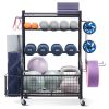 VEVOR Yoga Mat Storage Rack, Powder Coated Finish Steel Yoga Mat Holder, Home Gym Workout Equipment Organizer with Hooks & Wheels, Weight Rack for Foa