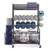 VEVOR Yoga Mat Storage Rack, Home Gym Workout Equipment Organizer, Powder Coated Finish Steel Yoga Mat Holder with Hooks & Wheels, Weight Rack for Dum