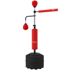 4-in-1 Boxing Punching Bag Stand with 2 Speedballs, 360° Relax Bar, & PU-Wrapped Bag & Adjustable Height, Red
