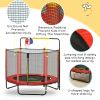 Kids Indoor Trampoline Combo with Safety Net Enclosure, Basketball Hoop, and Horizontal Bar, Red