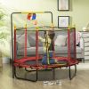 Kids Indoor Trampoline Combo with Safety Net Enclosure, Basketball Hoop, and Horizontal Bar, Red
