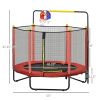 Kids Indoor Trampoline Combo with Safety Net Enclosure, Basketball Hoop, and Horizontal Bar, Red