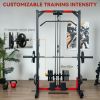 Smith Machine Power Rack with Pull Up Bar, Lat Pull Down System, Landmine, Squat Rack, Barbell Bar, for Home Gym